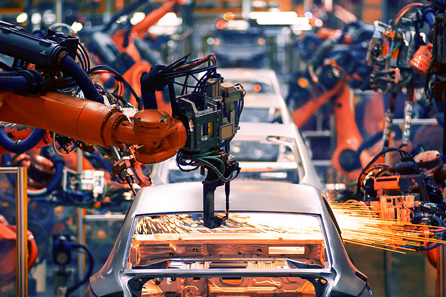 Automated Robots in an assembly line welding