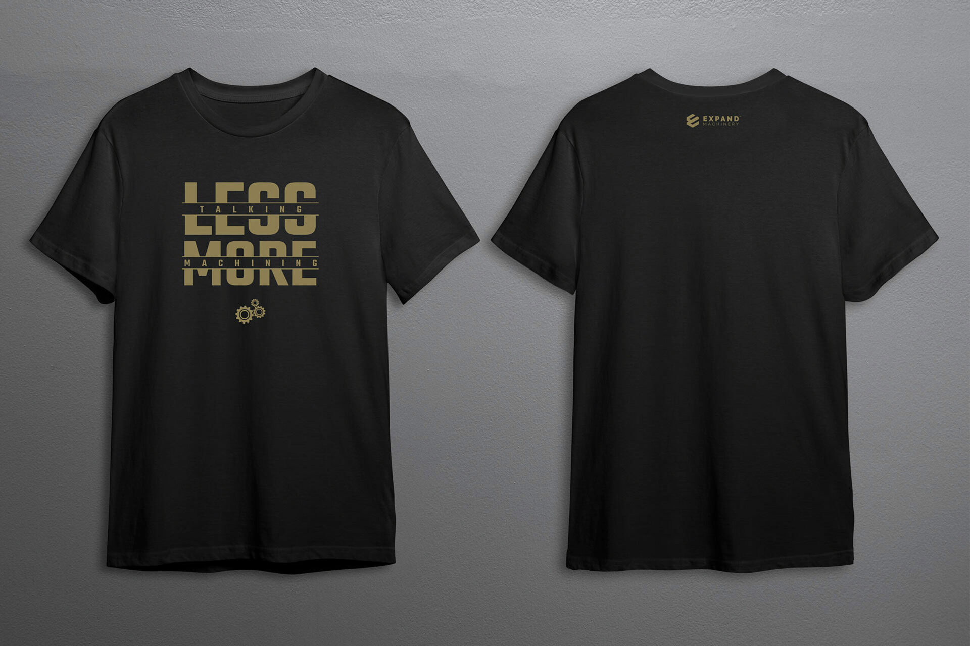 Black t-shirt with gold silk screen design