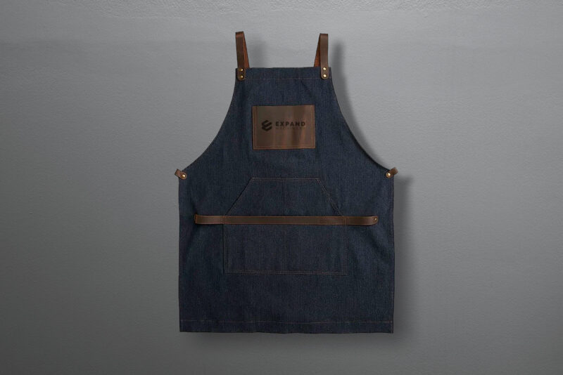 Apron with front leather patch